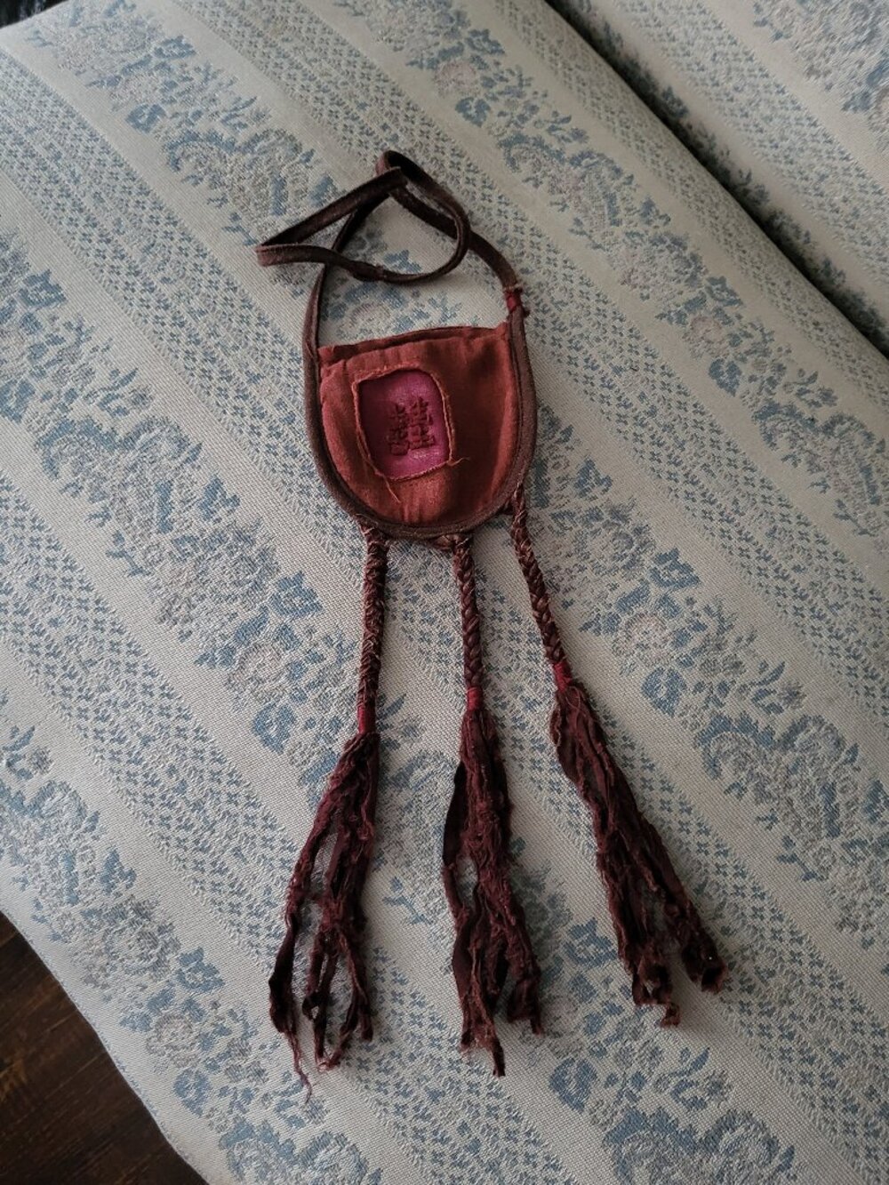 Boho Handmade Cotton Linen Red Amulet Necklace Braided Fringe Charm Patch
